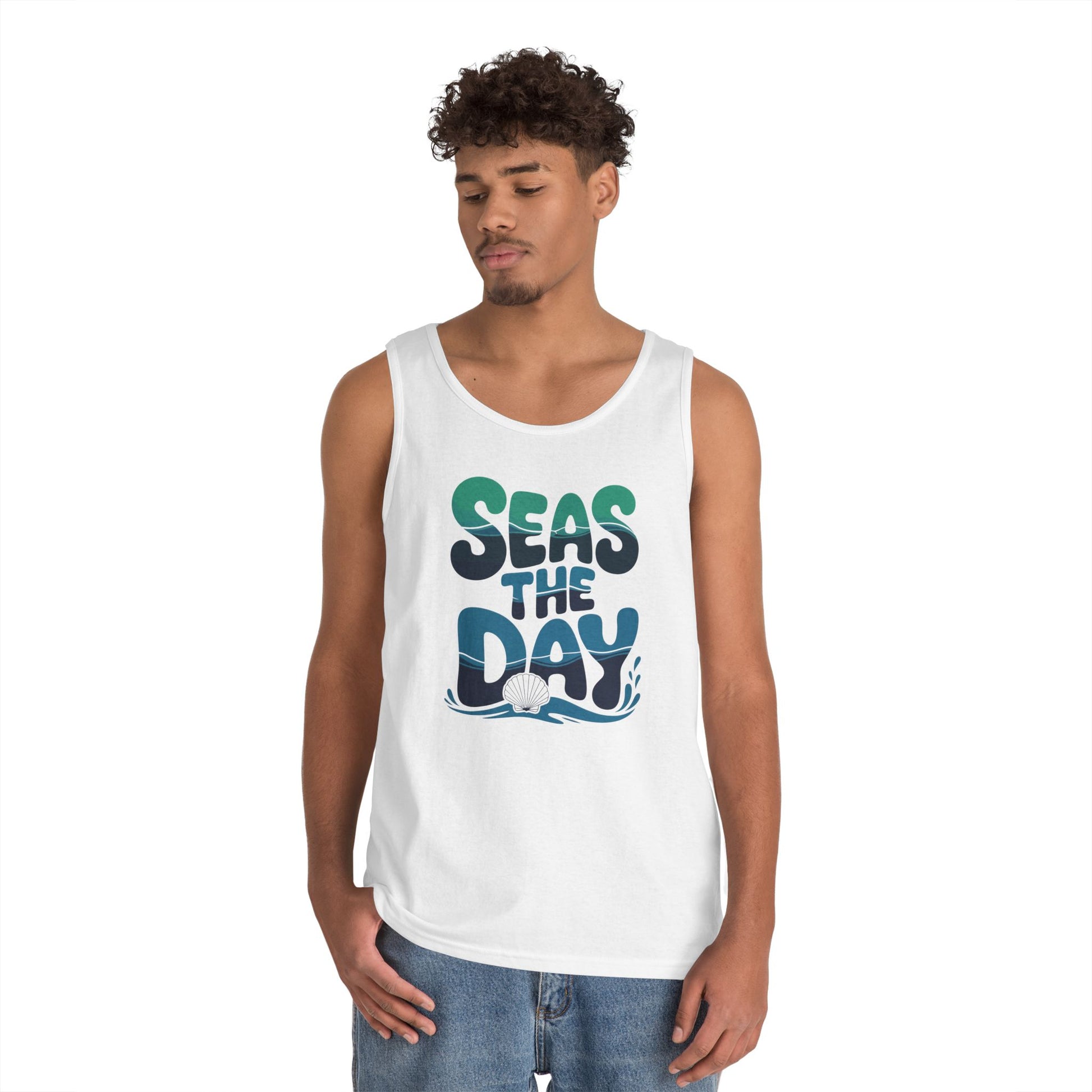 TEEZOCA summer Unisex Tank Top inspired by ocean vibes and coastal lifestyle Seas the Day Unisex Tank Top – Ocean Inspired Summer Beach Streetwear | TEEZOCA 