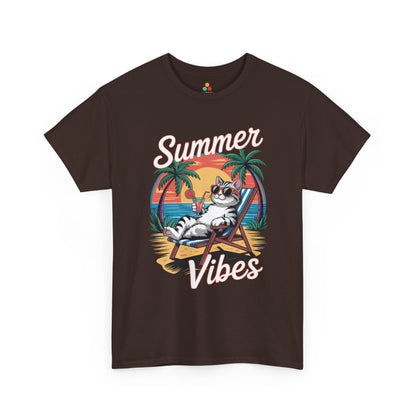 Summer Vibes Cat Graphic Unisex T-shirt for Beach Mood Style | TEEZOCA 