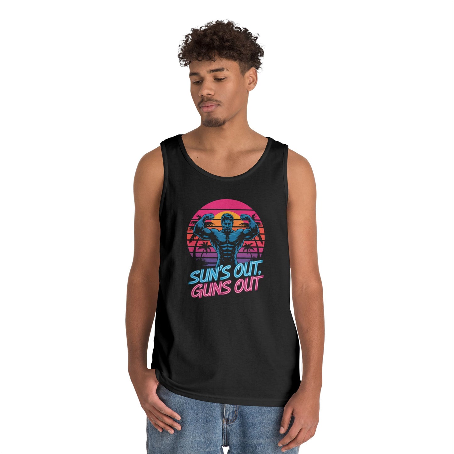 Sun’s Out Guns Out Unisex Tank Top for Retro Gym Energy and Bold Style | TEEZOCA 