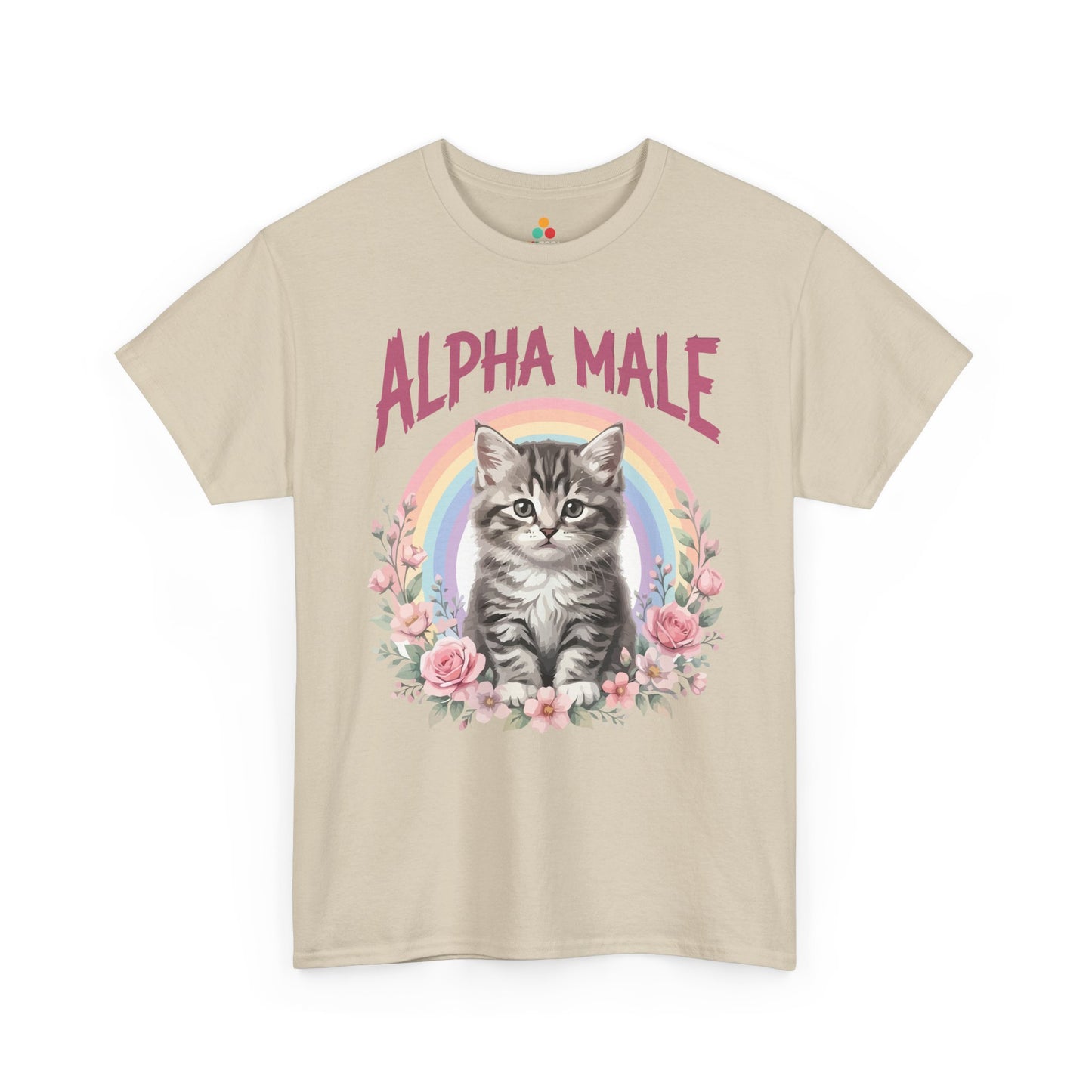 TEEZOCA t-shirt featuring Alpha Male Shirt artwork with a cute kitten and ironic cat dad humor.
