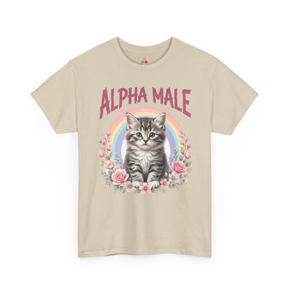 TEEZOCA t-shirt featuring Alpha Male Shirt artwork with a cute kitten and ironic cat dad humor.
