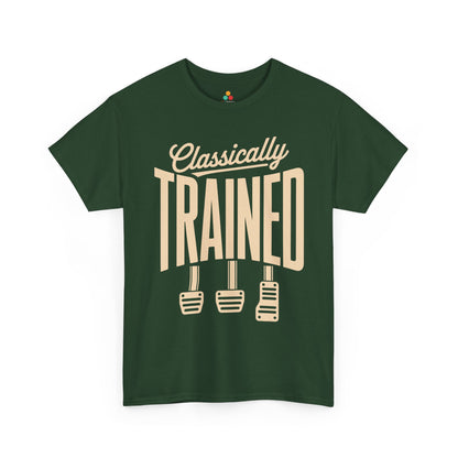 TEEZOCA t-shirt featuring Funny Car Guy T Shirt artwork with classically trained manual transmission pedal graphics.
