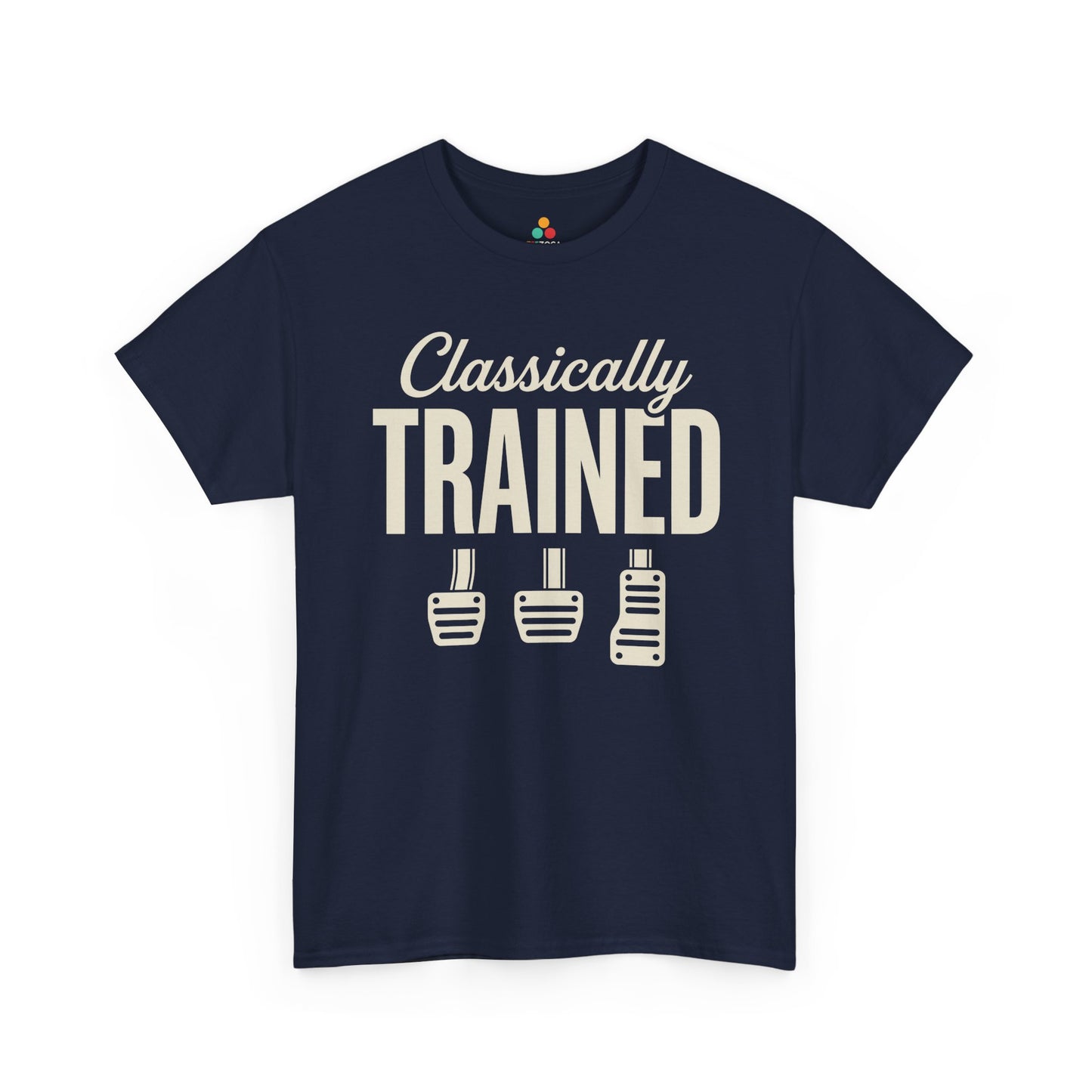 TEEZOCA t-shirt featuring Funny Car Guy T Shirt artwork with classically trained manual transmission pedal humor.
