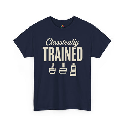 TEEZOCA t-shirt featuring Funny Car Guy T Shirt artwork with classically trained manual transmission pedal humor.
