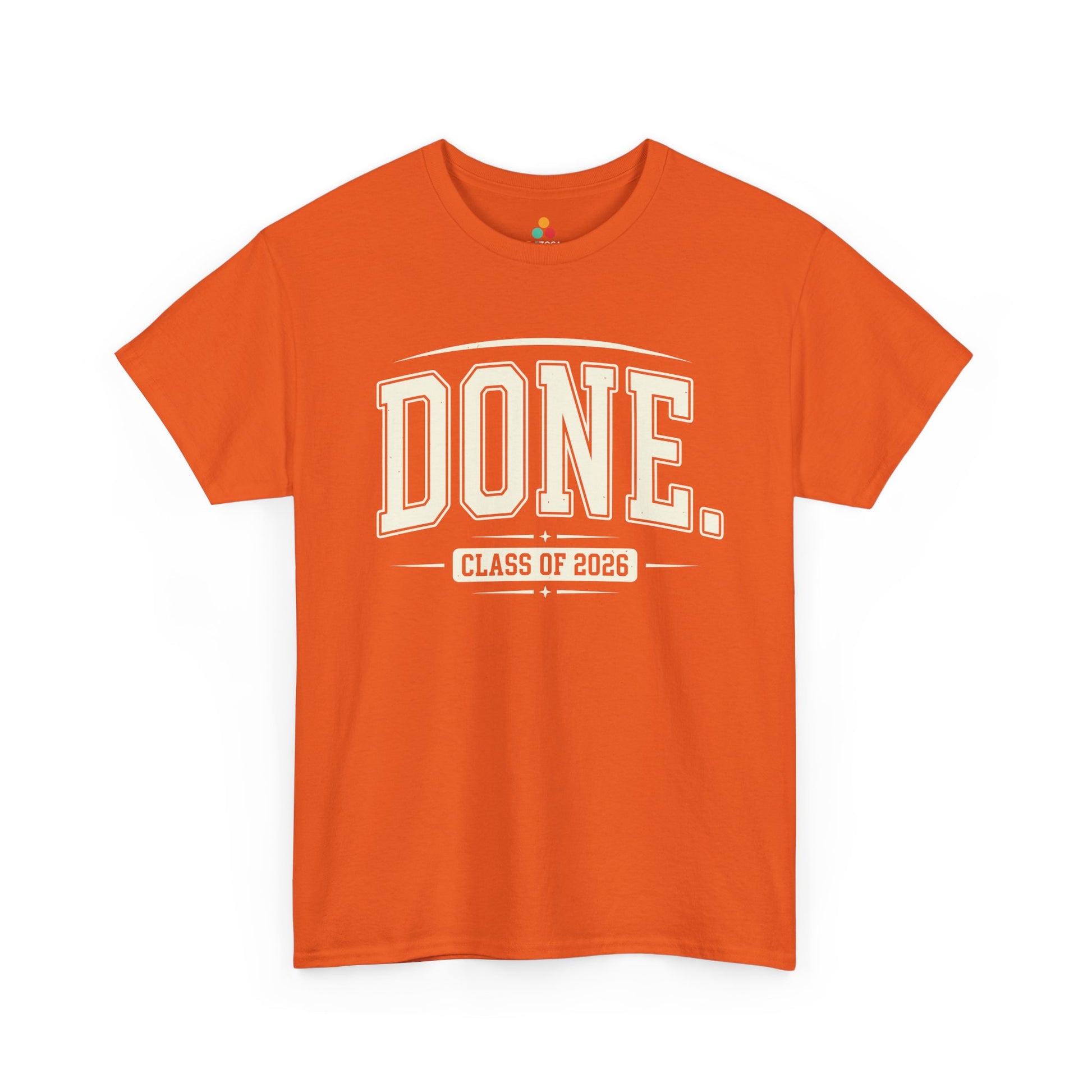 TEEZOCA t-shirt featuring Funny Graduation Shirt artwork with bold DONE period message and Class of 2026 badge.
