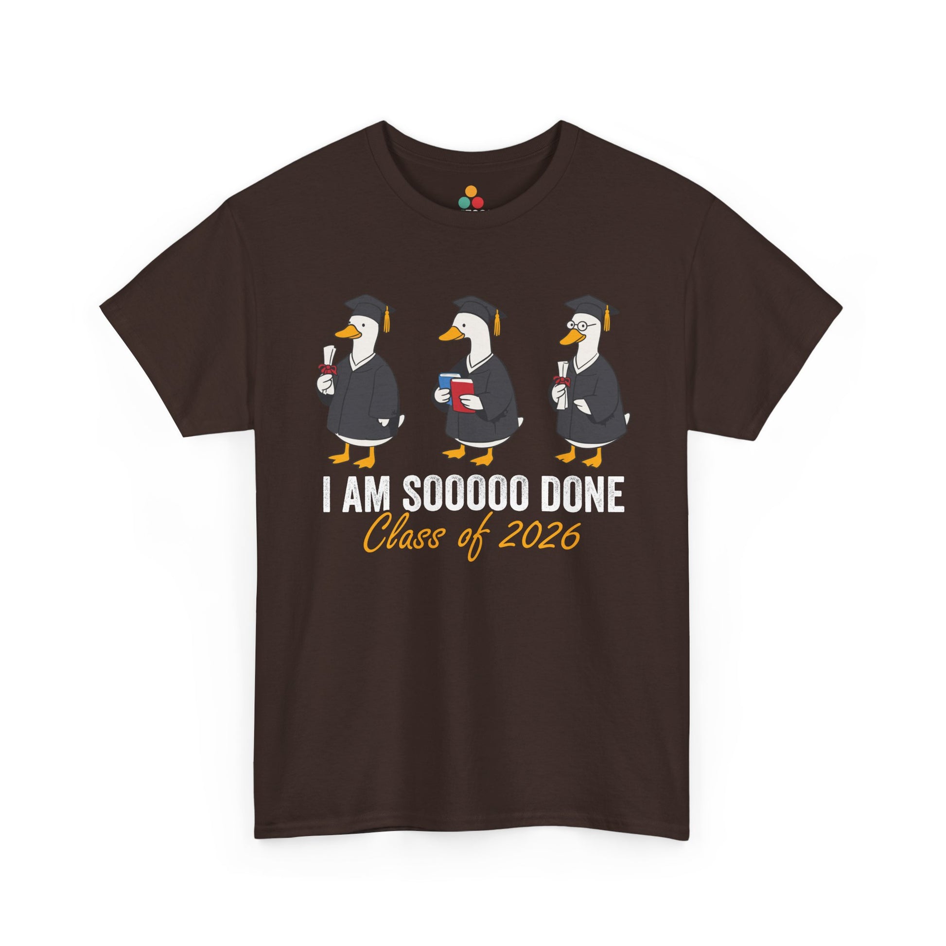TEEZOCA t-shirt featuring Funny Graduation Shirt artwork with silly goose graduates and I Am Sooooo Done lettering.
