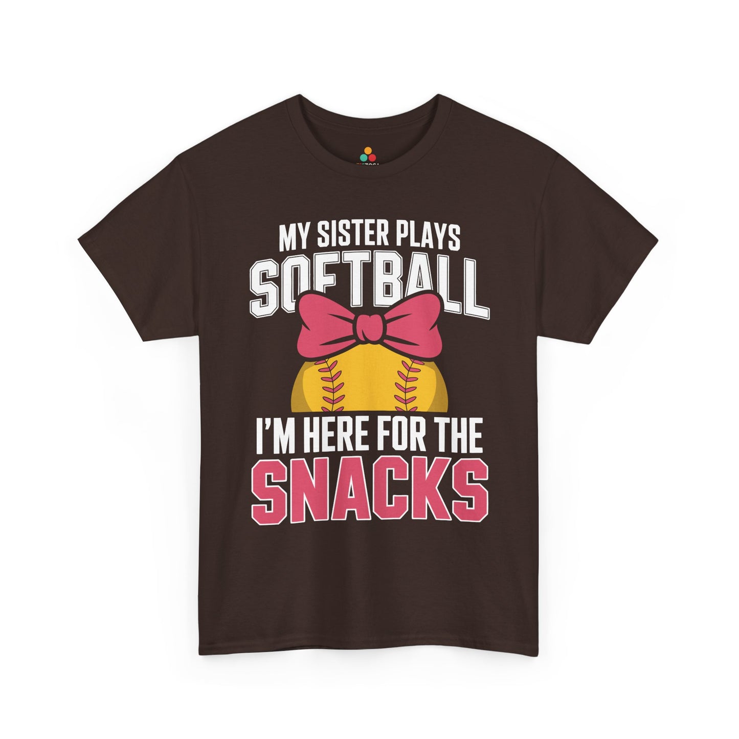 TEEZOCA t-shirt featuring Funny Softball Shirt artwork with pink bow, softball graphic, and snack humor.
