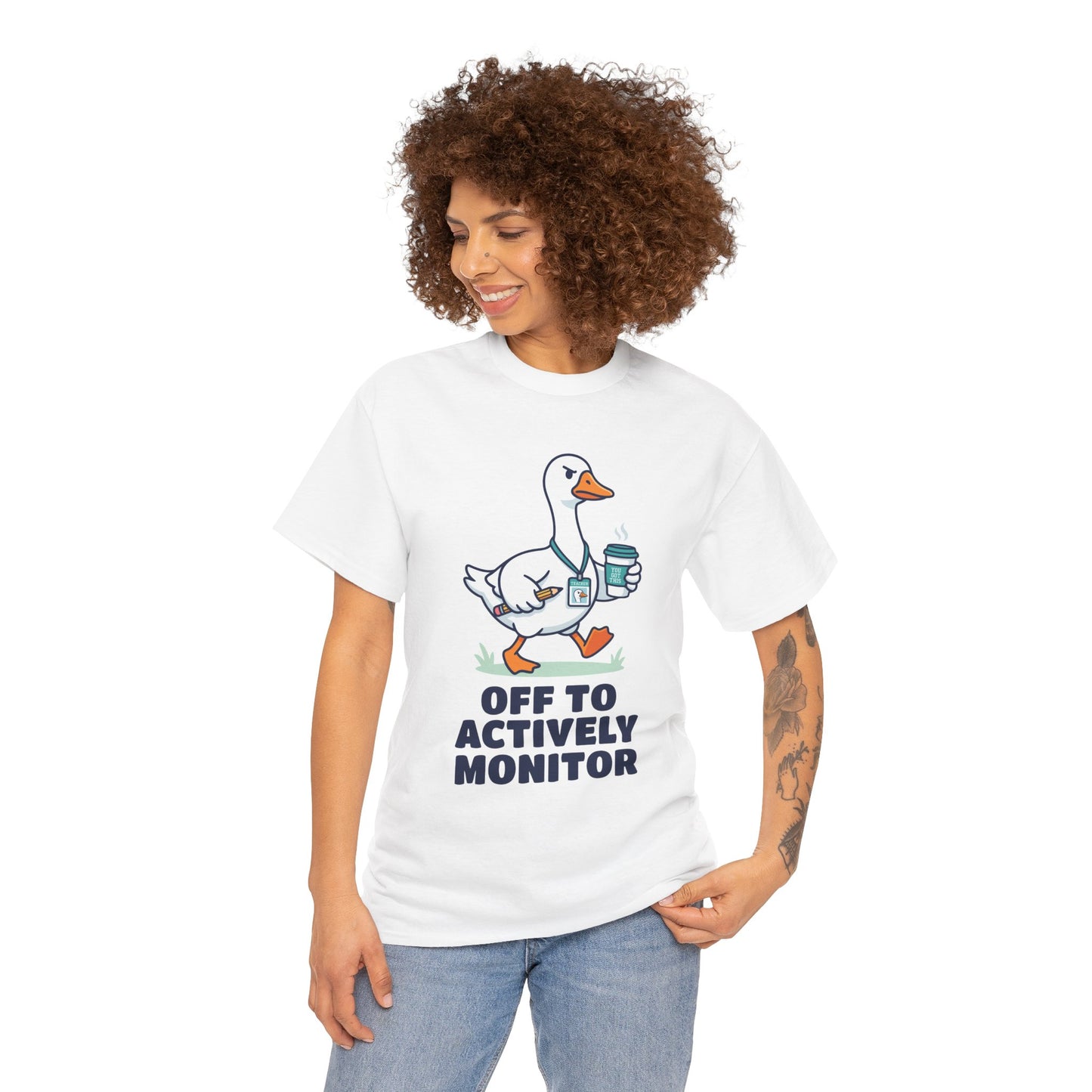 TEEZOCA t-shirt featuring Funny Teacher Shirt artwork with a walking goose, coffee, and state testing day teacher humor.
