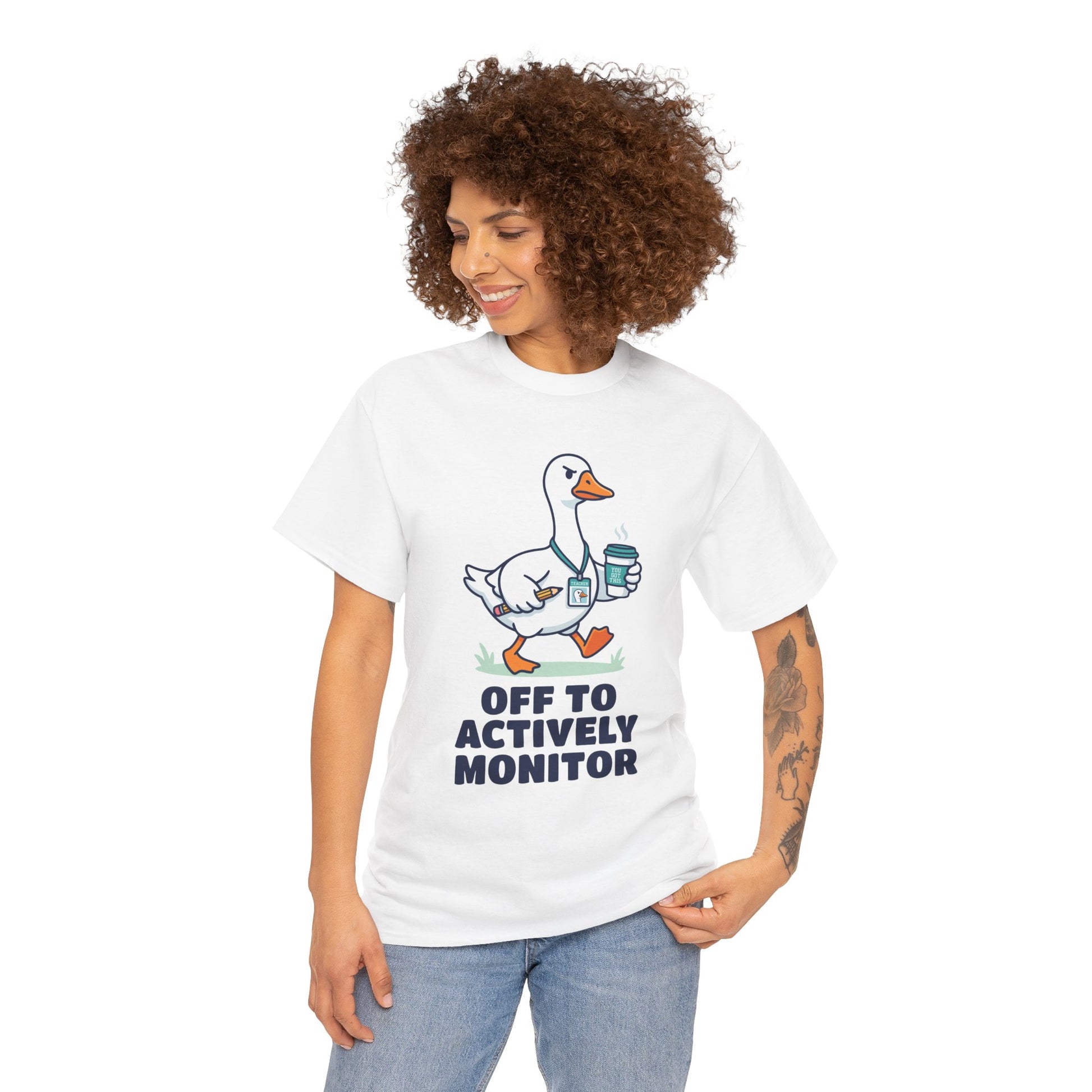 TEEZOCA t-shirt featuring Funny Teacher Shirt artwork with a walking goose, coffee, and state testing day teacher humor.
