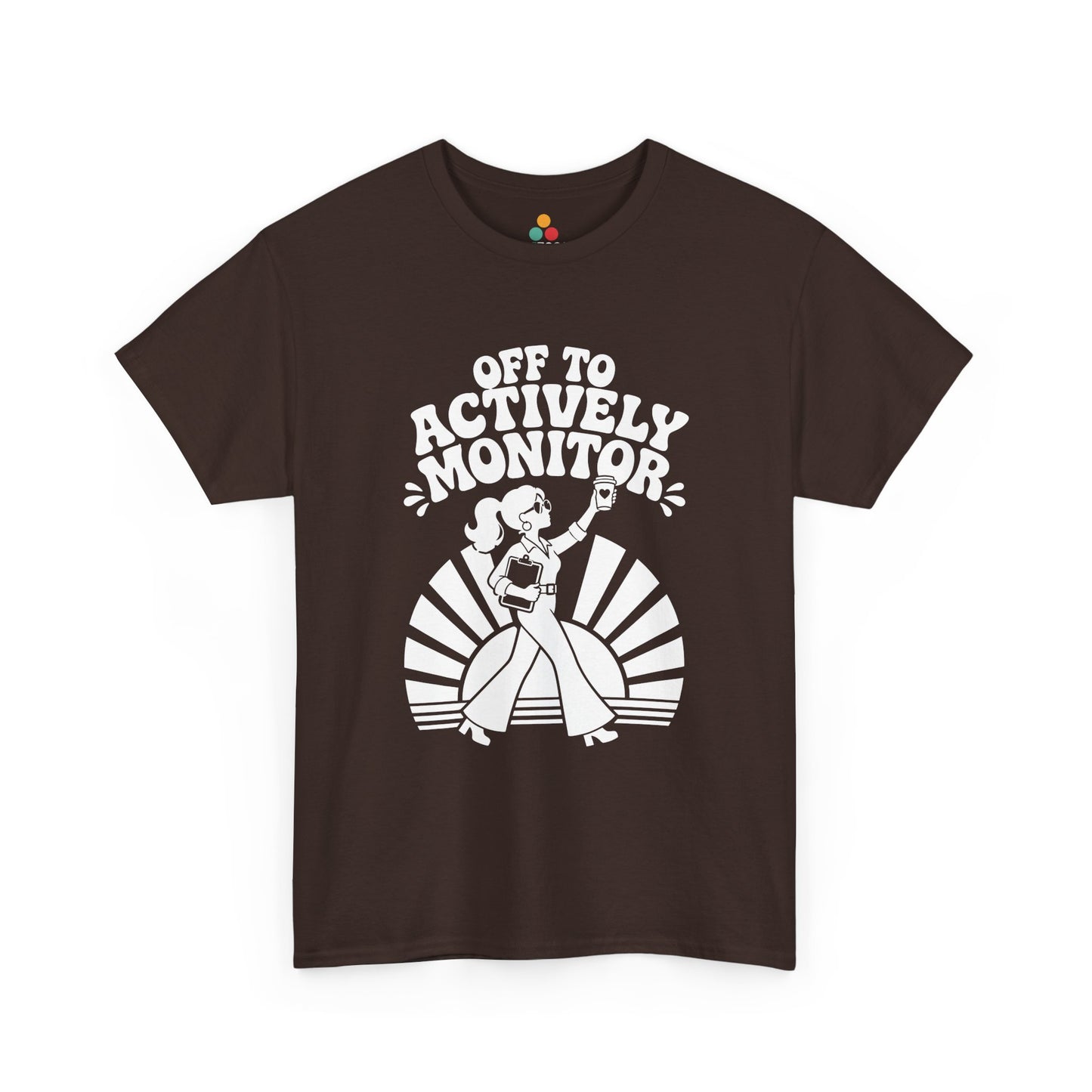 TEEZOCA t-shirt featuring Retro Graphic Tee Women Funny Teacher Off to Actively Monitor artwork with 70s teacher style.
