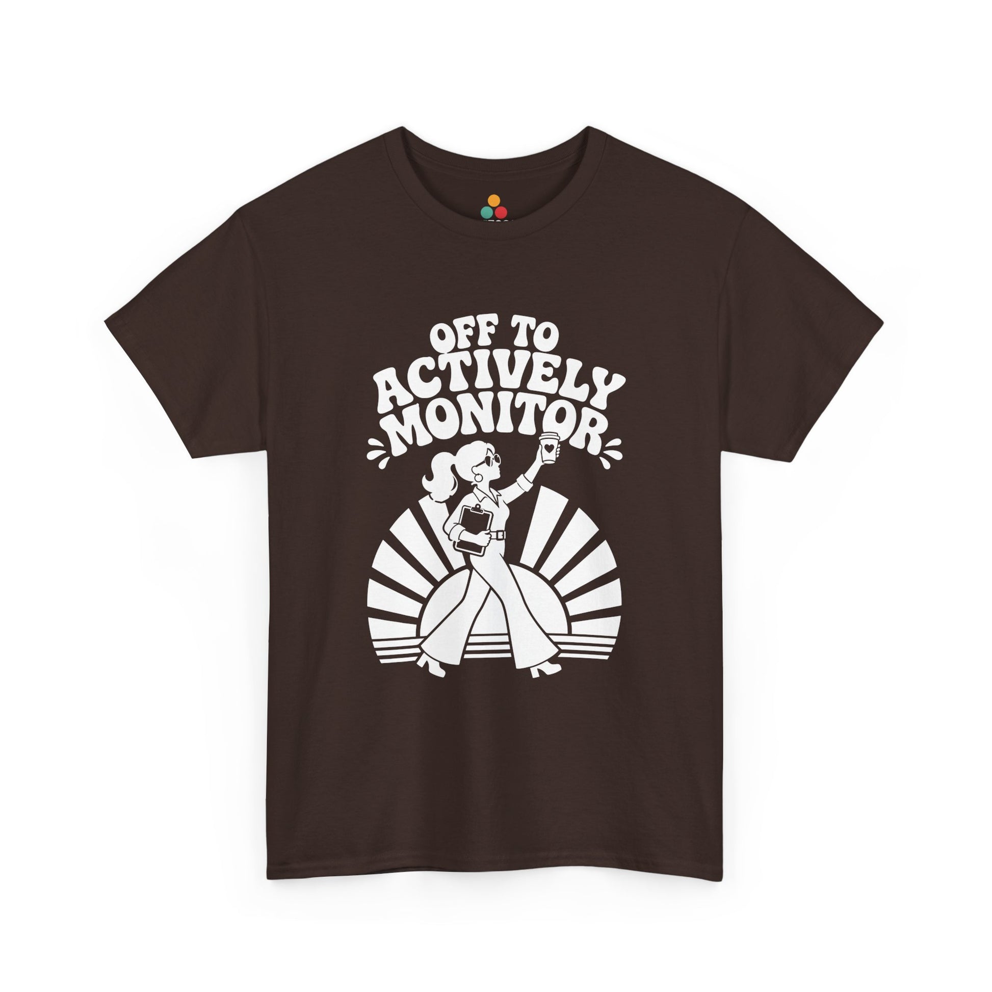 TEEZOCA t-shirt featuring Retro Graphic Tee Women Funny Teacher Off to Actively Monitor artwork with 70s teacher style.
