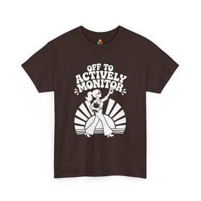 TEEZOCA t-shirt featuring Retro Graphic Tee Women Funny Teacher Off to Actively Monitor artwork with 70s teacher style.
