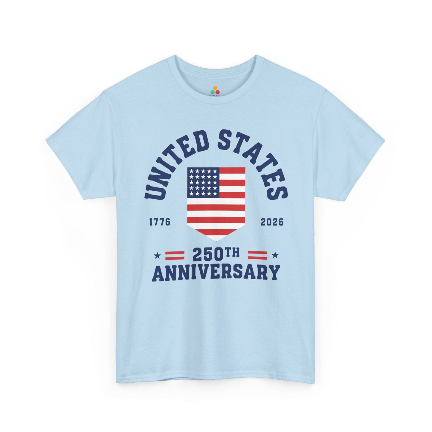 TEEZOCA t-shirt for 4th of July Graphic Tees shoppers, featuring a Minimalist Patriotic Shirt style and 250th Anniversary message.
