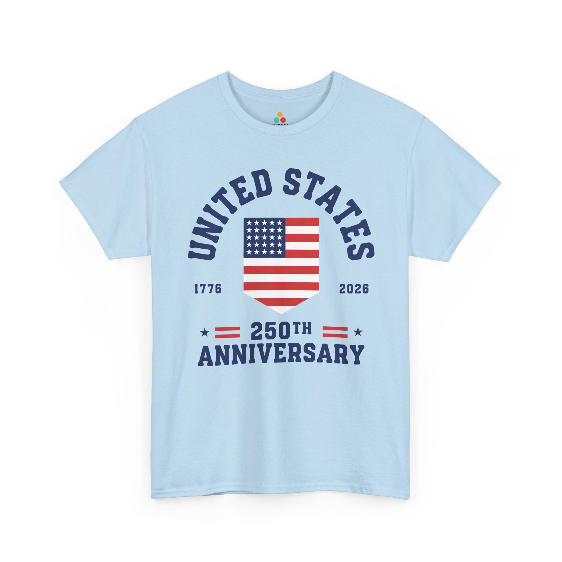 TEEZOCA t-shirt for 4th of July Graphic Tees shoppers, featuring a Minimalist Patriotic Shirt style and 250th Anniversary message.
