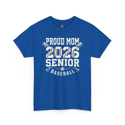 TEEZOCA t-shirt for Class of 2026 shirt buyers featuring Proud Mom text, senior baseball theme, and classic team spirit artwork.
