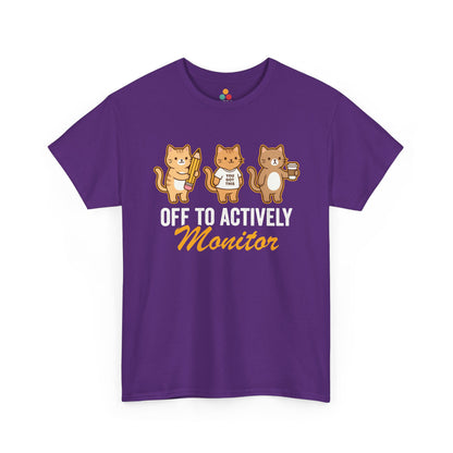 TEEZOCA t-shirt for cat mom shirt shoppers with cat lover shirt appeal and Off To Actively Monitor wording.
