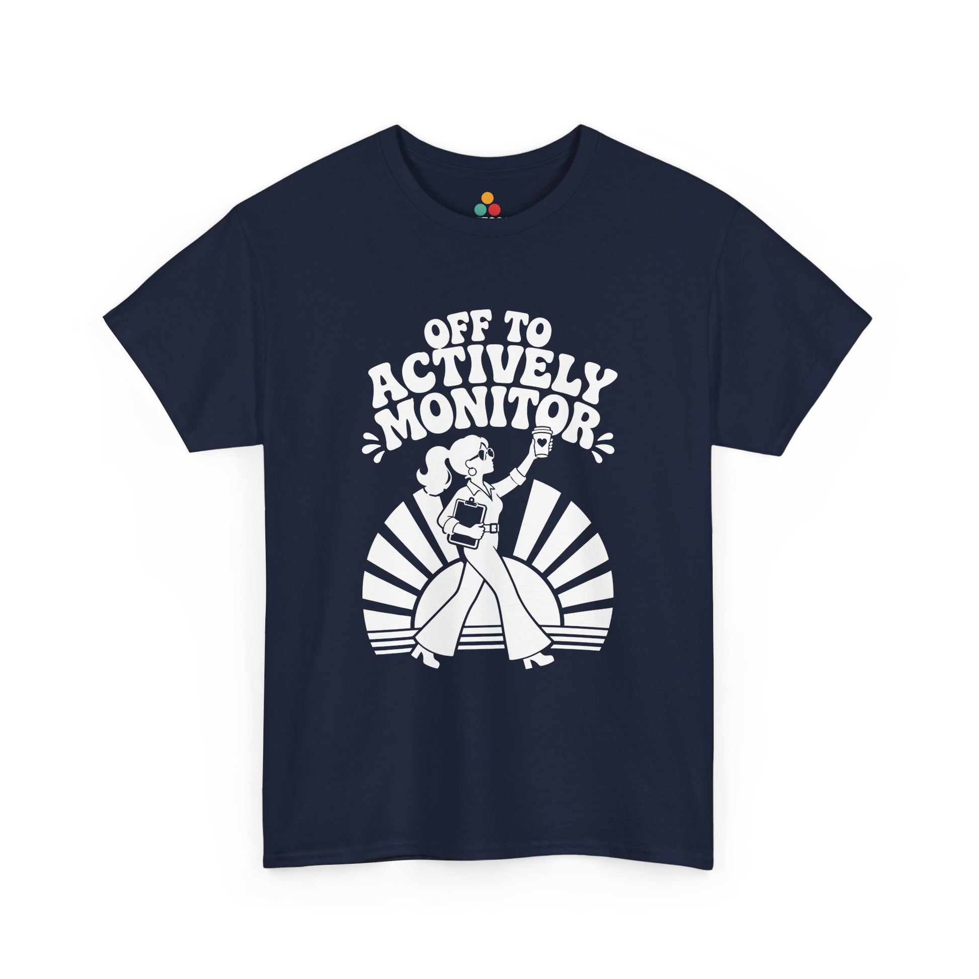 TEEZOCA t-shirt for coffee teacher shirt shoppers featuring a stylish teacher, clipboard, and 70s style shirt women aesthetic.

