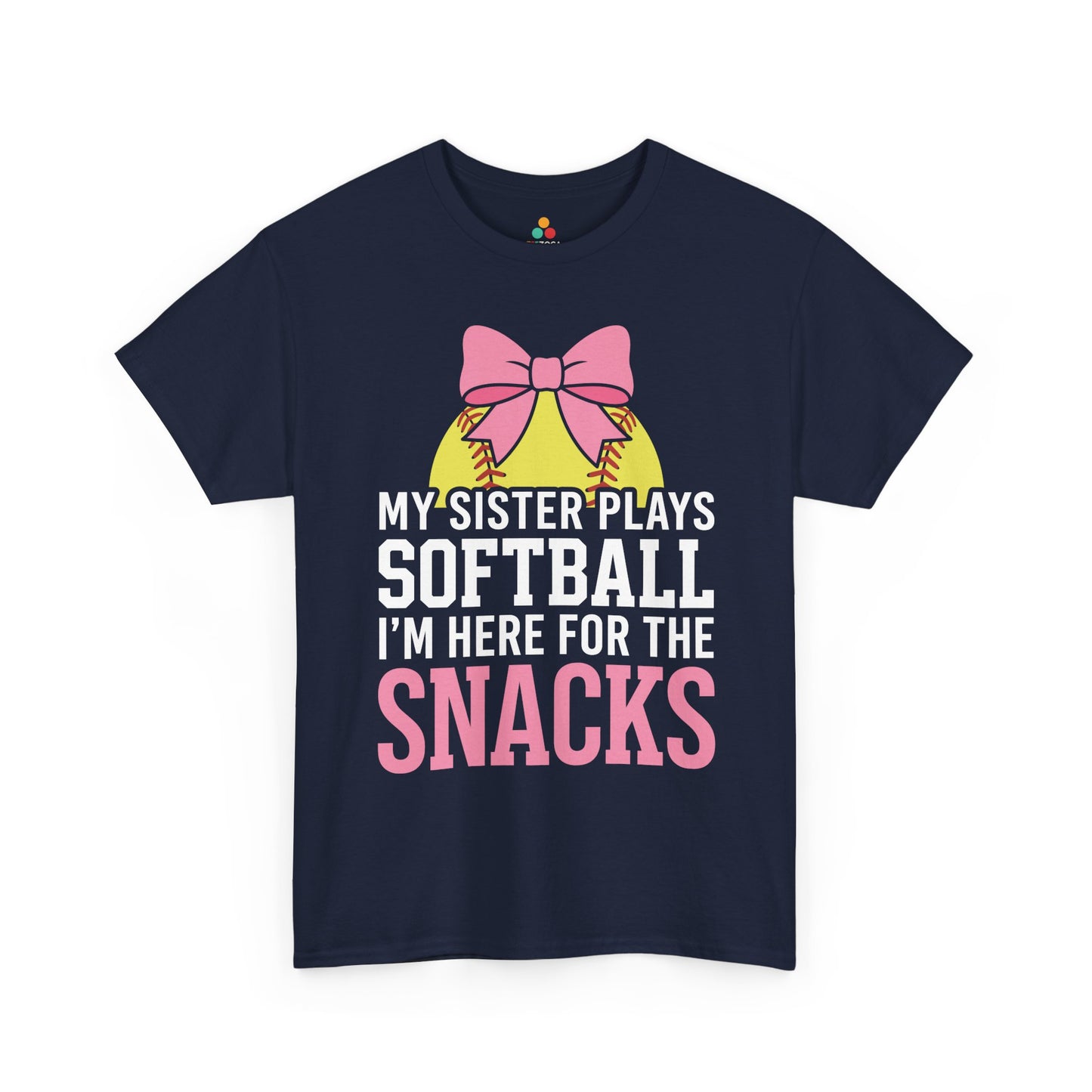 TEEZOCA t-shirt for just here for the snacks shirt shoppers with softball family sibling humor.
