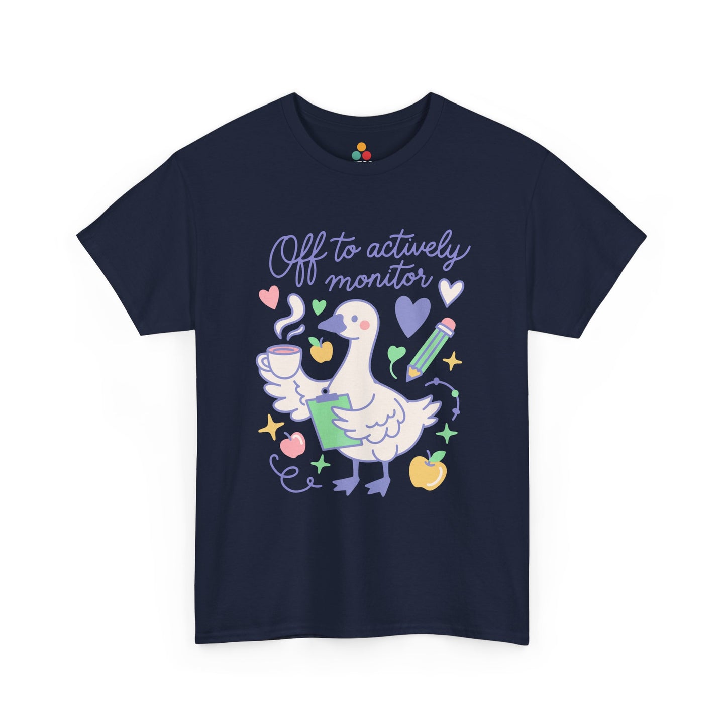 TEEZOCA t-shirt for kindergarten teacher shirt shoppers with a sweet goose, school supplies, hearts, and classroom humor.
