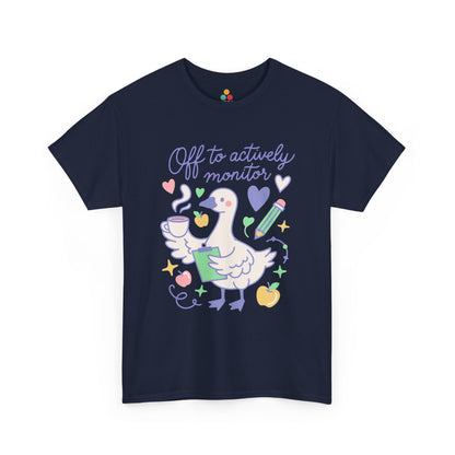 TEEZOCA t-shirt for kindergarten teacher shirt shoppers with a sweet goose, school supplies, hearts, and classroom humor.
