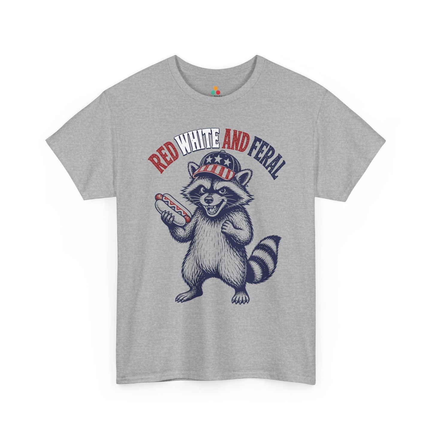 TEEZOCA t-shirt idea for July 4 Shirts with a wild-eyed raccoon, stars-and-stripes hat, and backyard BBQ energy.
