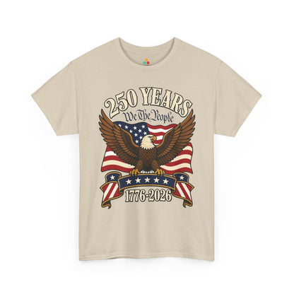 TEEZOCA t-shirt with a Bald Eagle American Flag Shirt design, Constitution-style text, and 250th anniversary message.
