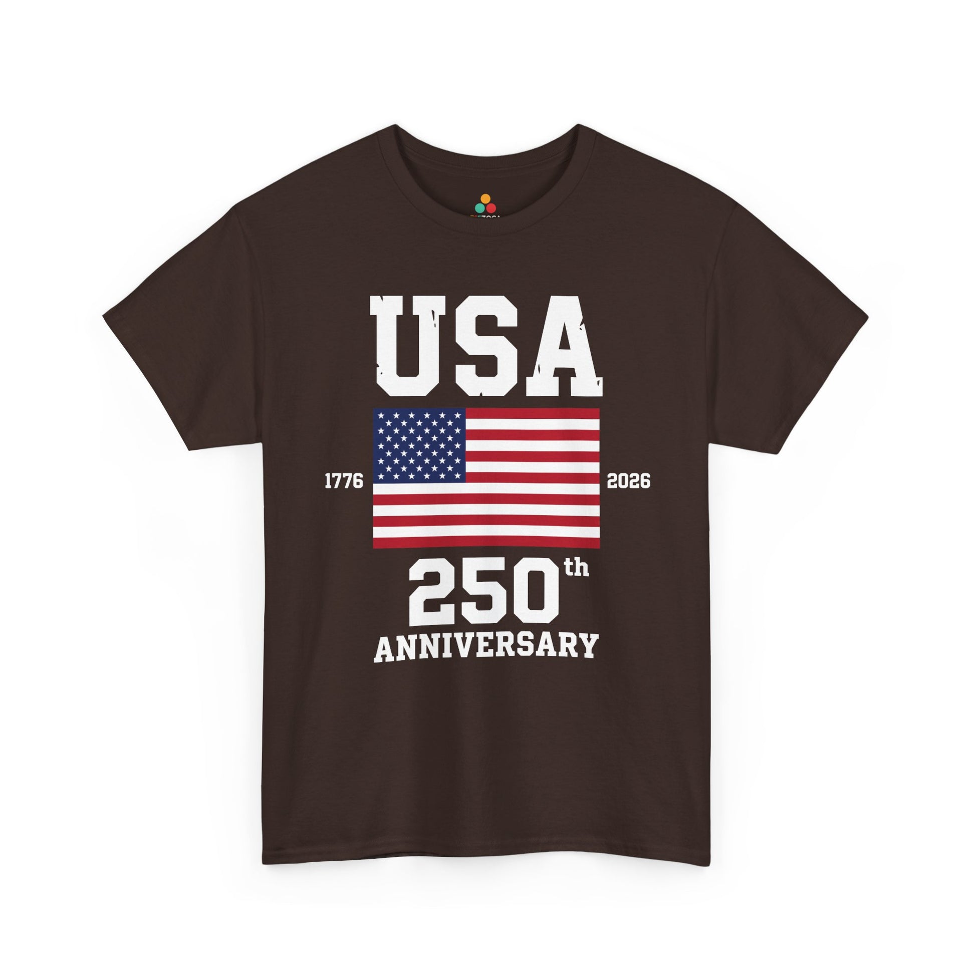 TEEZOCA t-shirt with a USA Flag Tee graphic, simple red stripes, and a blue star field for classic patriotic style.
