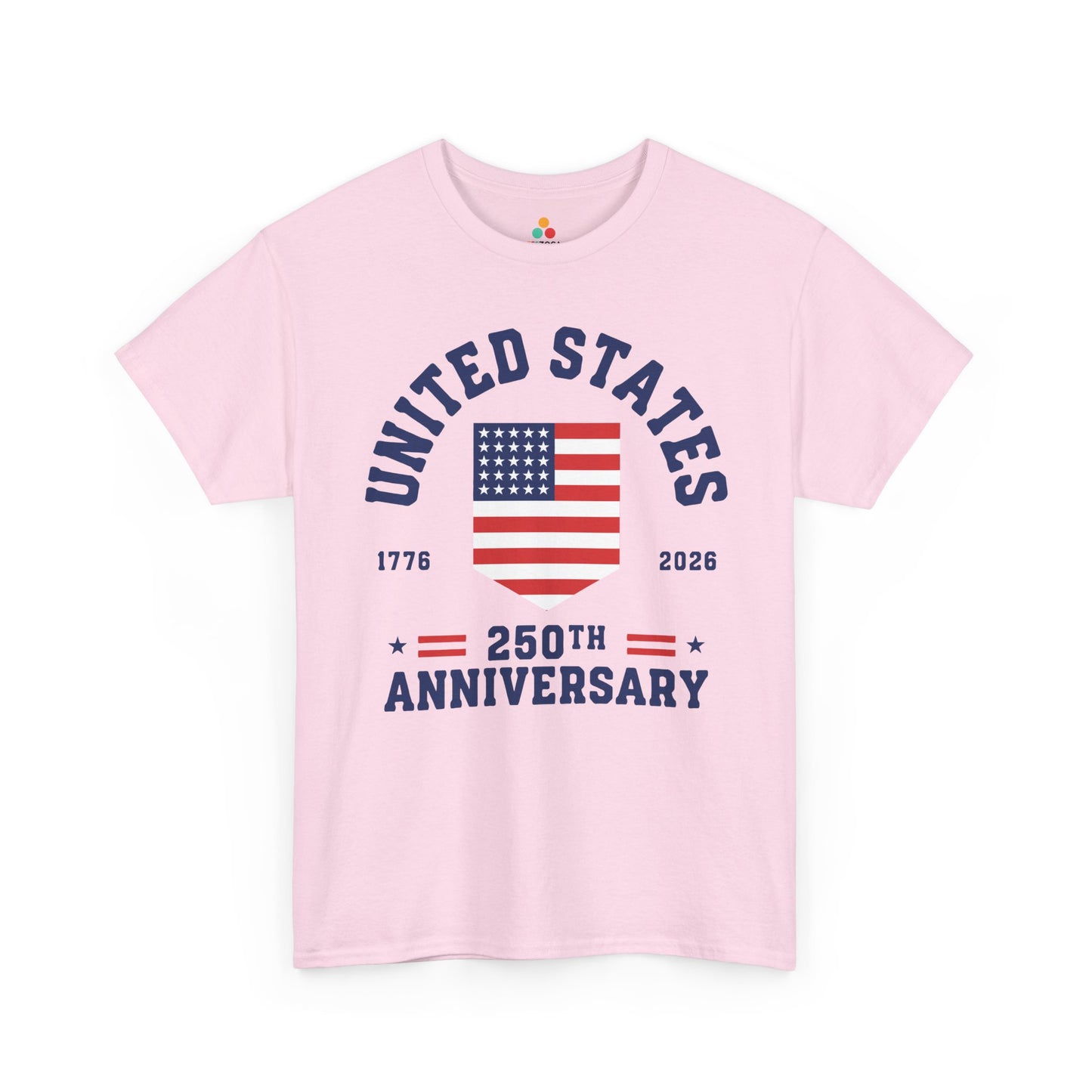 TEEZOCA t-shirt with an America 250 Flag Shirt design, bold United States lettering, and clean commemorative artwork.
