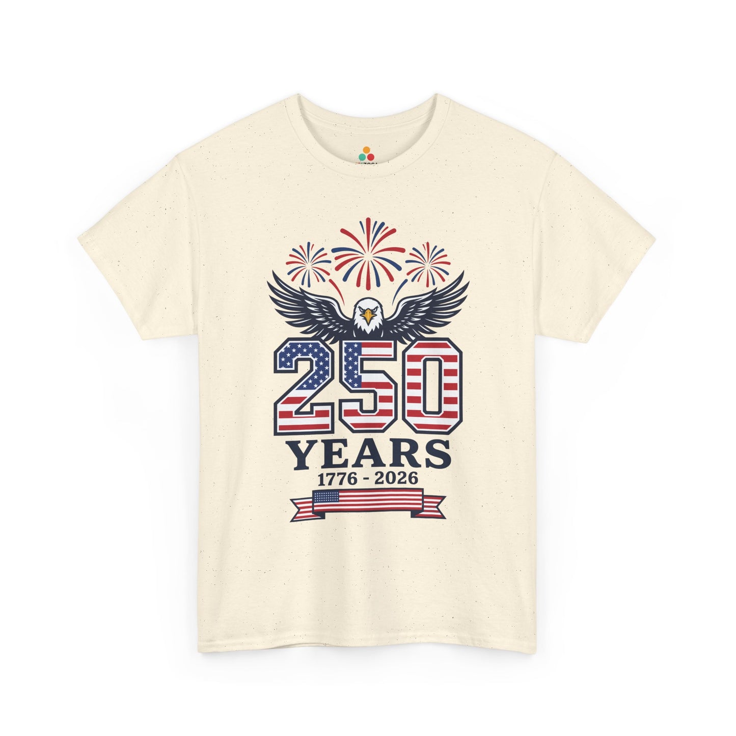 TEEZOCA t shirt with american flag style 250 lettering, patriotic fireworks, and an eagle for July 4 celebrations.
