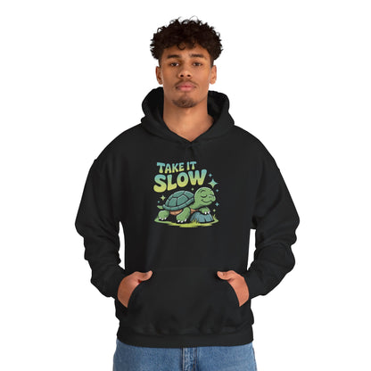 TEEZOCA take it slow message Unisex Heavy Blend Hoodie cute turtle art