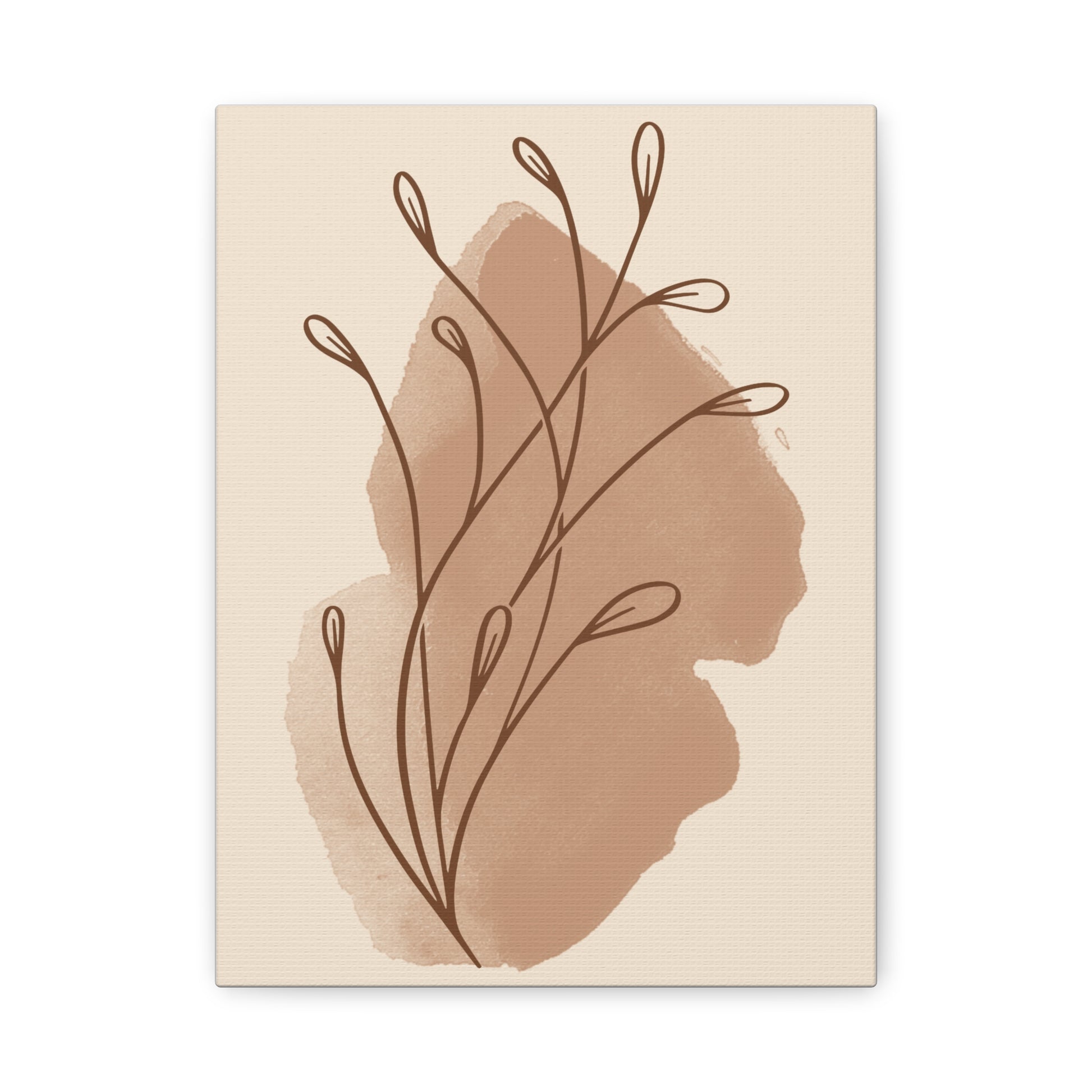 TEEZOCA terracotta boho leaf abstract canvas shown flat with organic shapes and line art leaves.