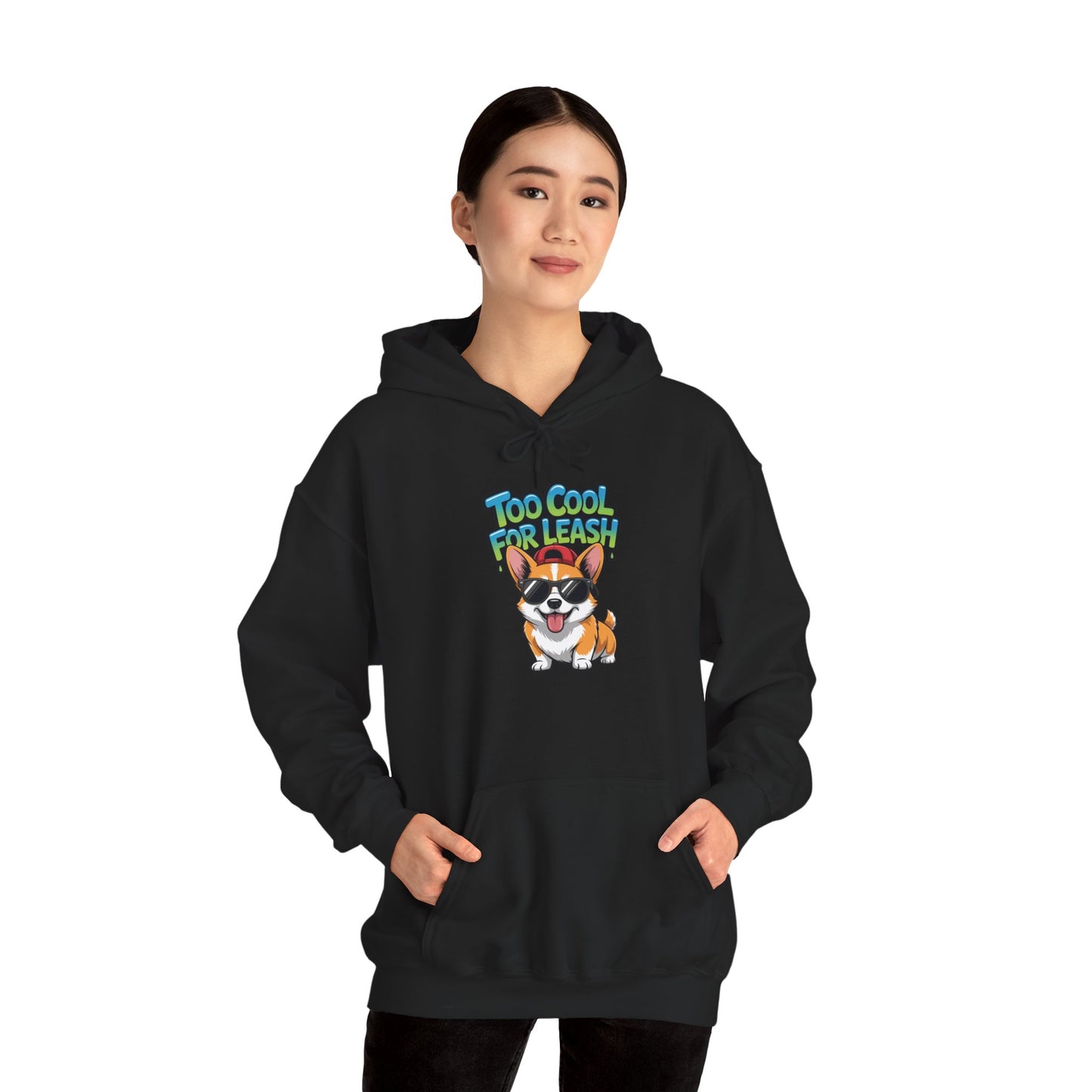 Too Cool For Leash Corgi Graphic Unisex Heavy Blend Hoodie | TEEZOCA 