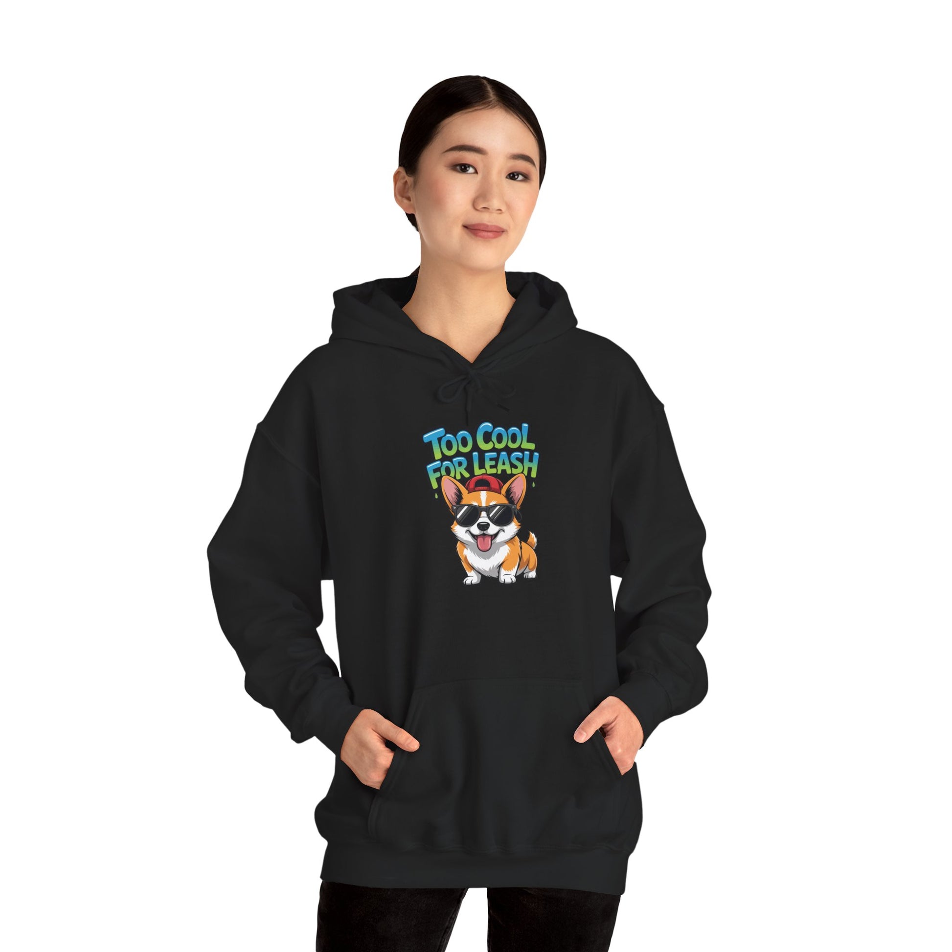 Too Cool For Leash Corgi Graphic Unisex Heavy Blend Hoodie | TEEZOCA 