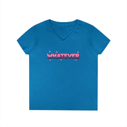Whatever Pink Gradient Statement Typography V-Neck T-Shirt for Women | TEEZOCA 