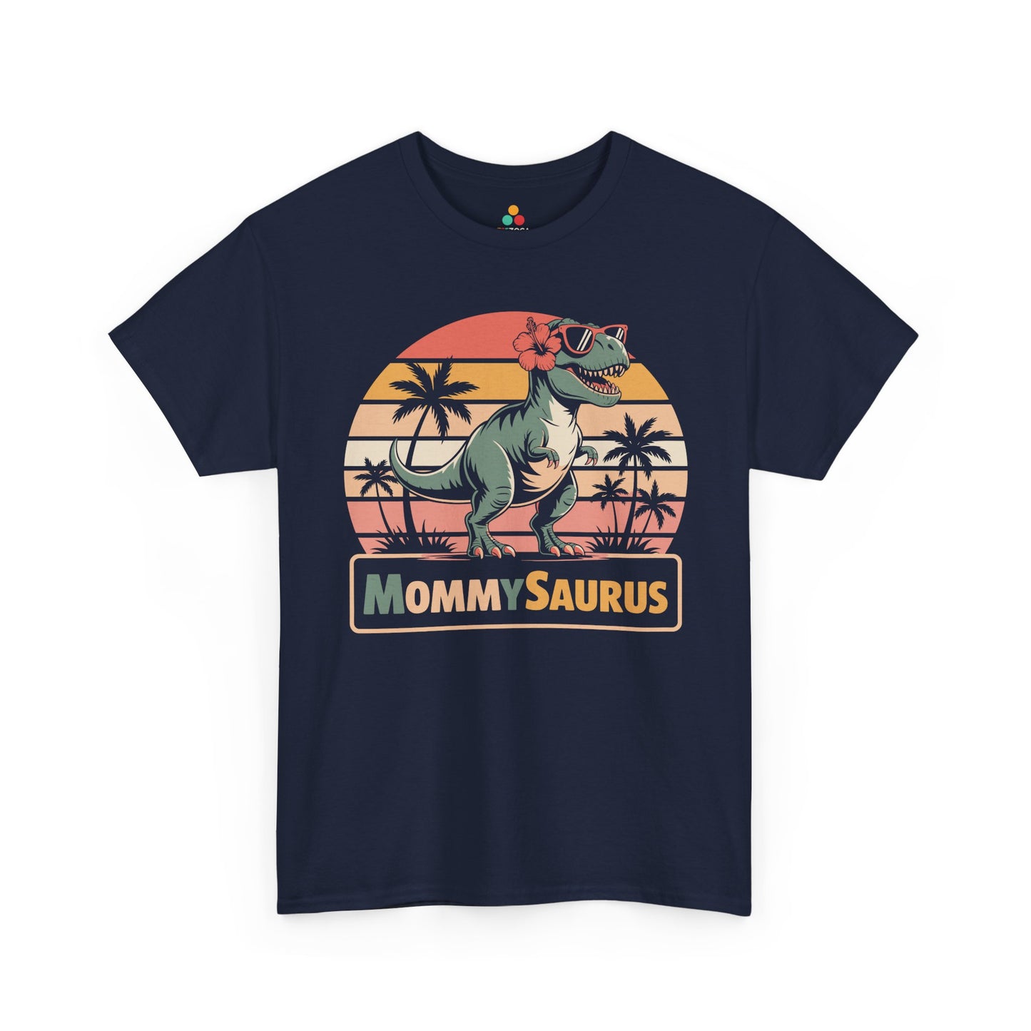 TEEZOCA tropical sunset dinosaur mommy Unisex T-shirt MommySaurus Retro Sunset Dinosaur Mom Unisex T-shirt | TEEZOCA 