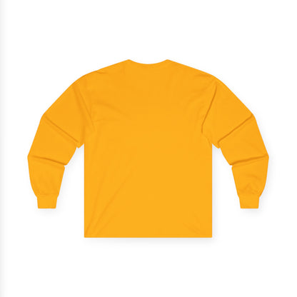 TEEZOCA unisex long-sleeve t-shirt featuring grow through what you go through artwork Yellow long-sleeve shirt on a white background