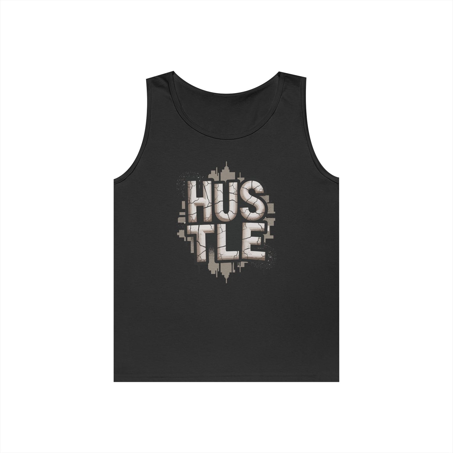 HUSTLE Cracked Street Typography Skyline Unisex Tank Top for Grind Mode | TEEZOCA 