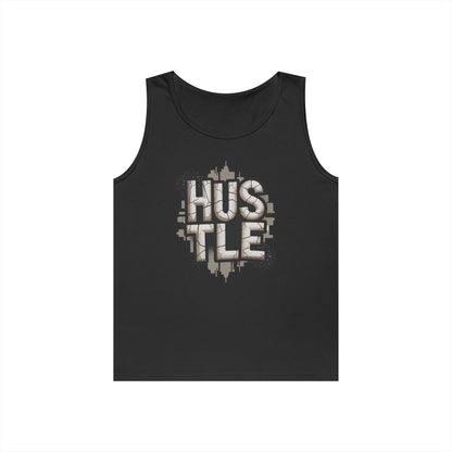 HUSTLE Cracked Street Typography Skyline Unisex Tank Top for Grind Mode | TEEZOCA 