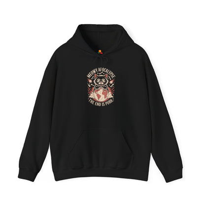 TEEZOCA vintage apocalypse cat Unisex Heavy Blend Hoodie for statement outfits - Meowy Apocalypse The End Is Purr Cat Unisex Heavy Blend Hoodie | TEEZOCA 