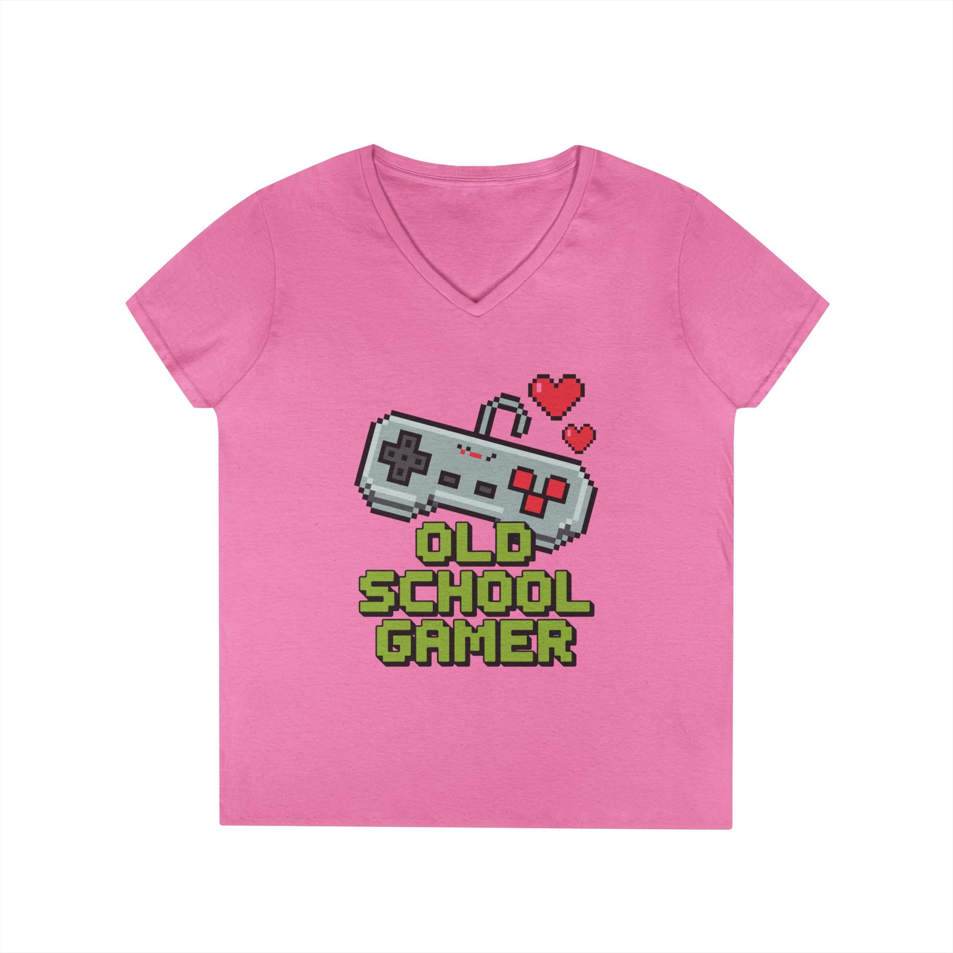 Old School Gamer Pixel Art V-Neck T-Shirt for Retro Gaming Queens | TEEZOCA 