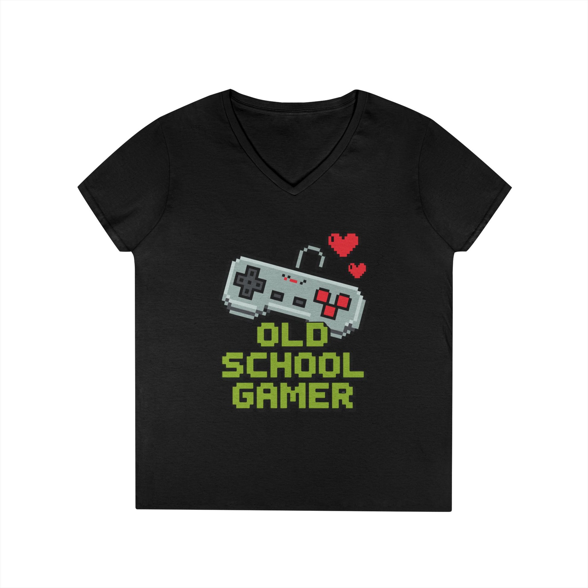 Old School Gamer Pixel Art V-Neck T-Shirt for Retro Gaming Queens | TEEZOCA 