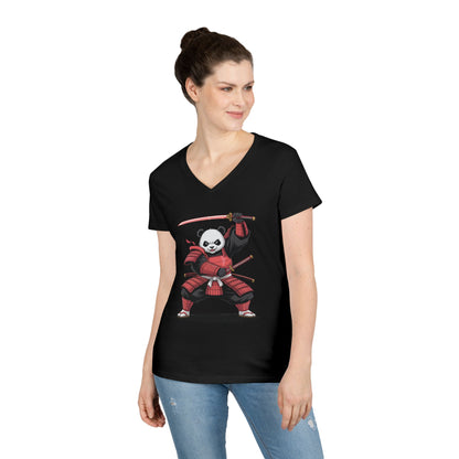 Samurai Panda Warrior Art Ladies’ V-Neck T-Shirt Bold Street Style | TEEZOCA 