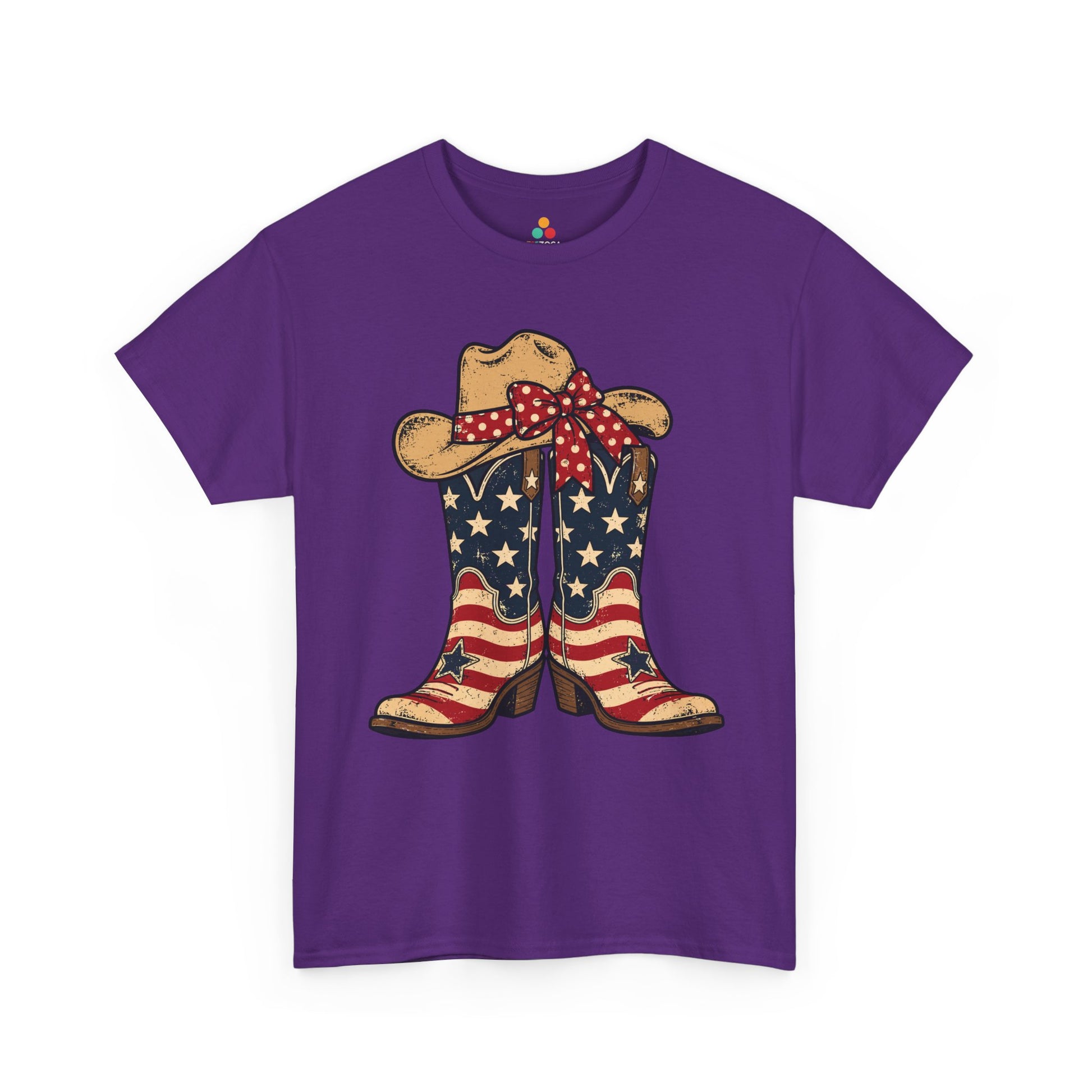 TEEZOCA western cowgirl shirt T-shirt showing vintage boots, a tan cowboy hat, and red polka-dot bow for rodeo-ready outfits.
