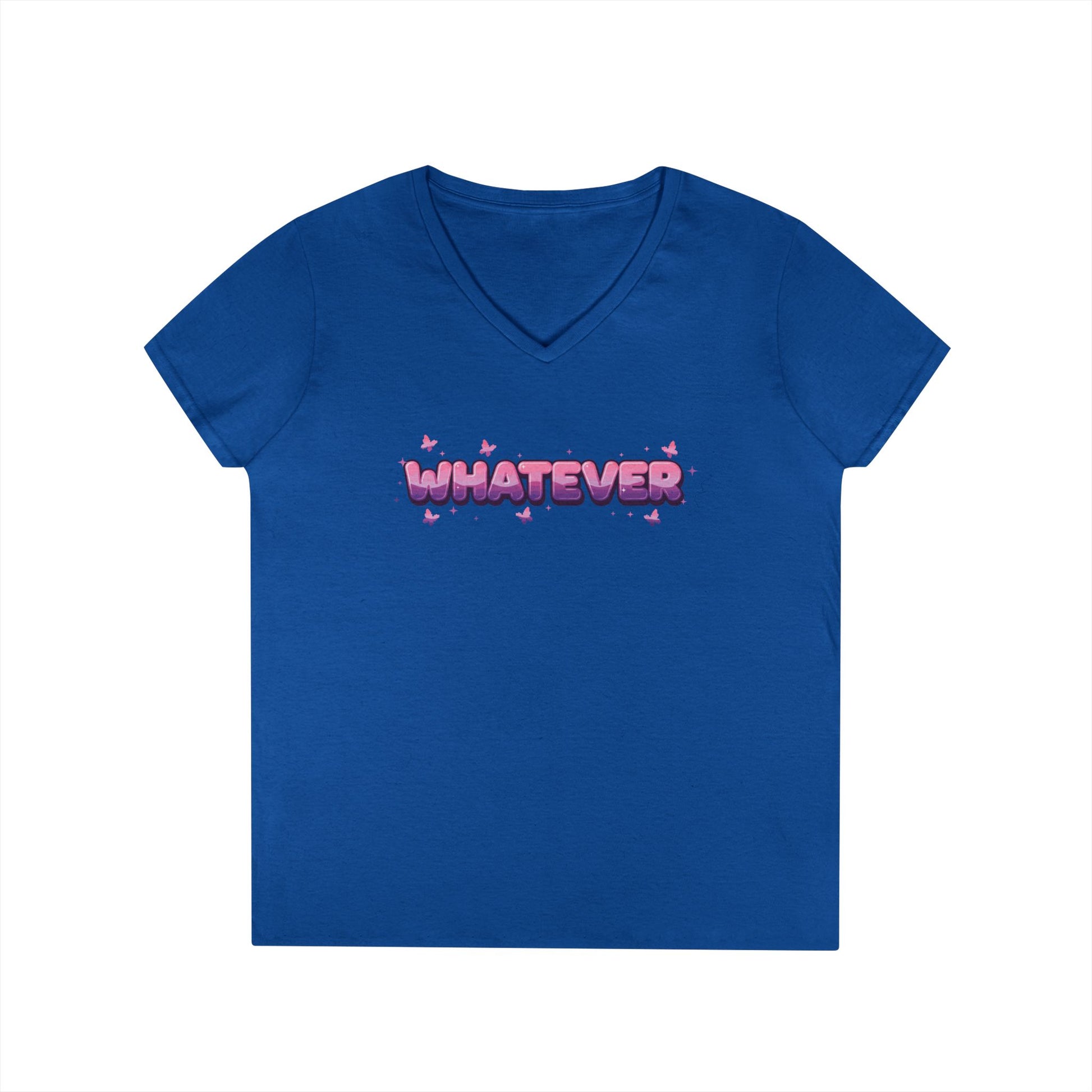 Whatever Pink Gradient Statement Typography V-Neck T-Shirt for Women | TEEZOCA 
