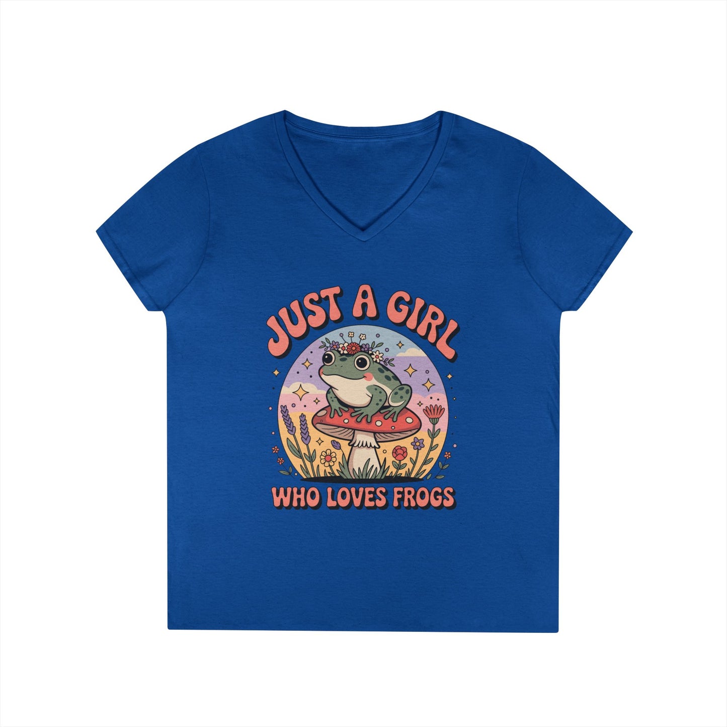 Just a Girl Who Loves Frogs Cute Nature Art V-Neck T-Shirt | TEEZOCA 