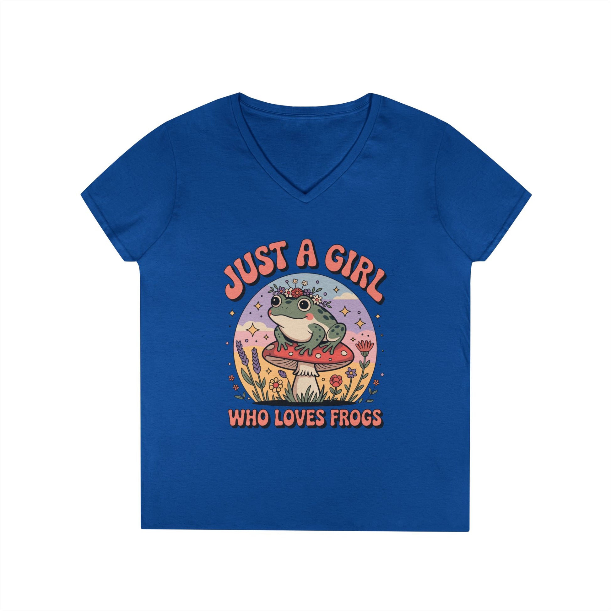 Just a Girl Who Loves Frogs Cute Nature Art V-Neck T-Shirt | TEEZOCA 