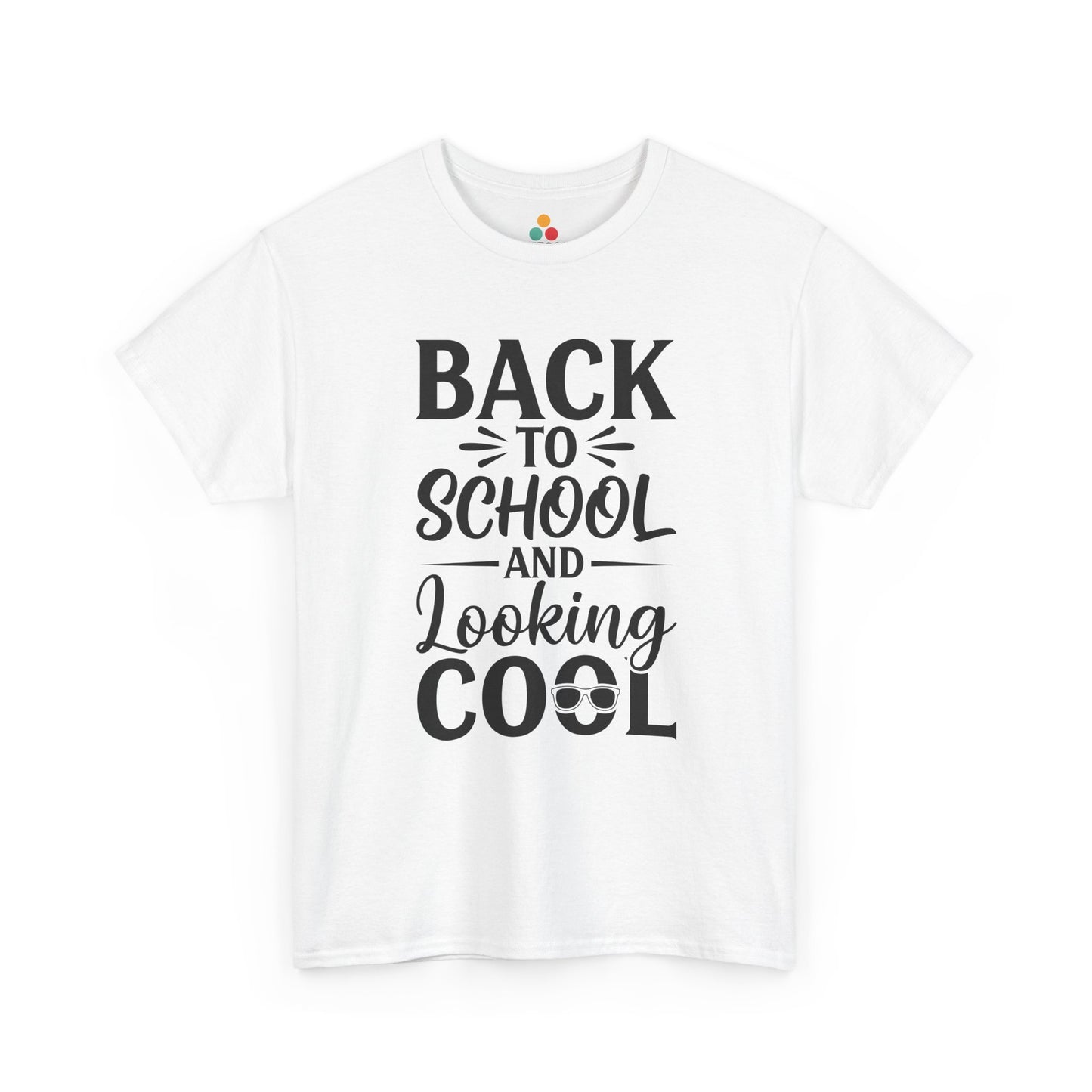 TEEZOCA white “Back To School And Looking Cool” sunglasses graphic T‑shirt shown flat.