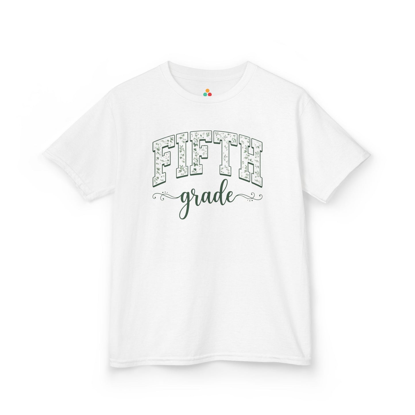 TEEZOCA white floral fifth grade girl shirt, the kind of kids first-day tee parents shop on Amazon and Etsy for milestone photos.
