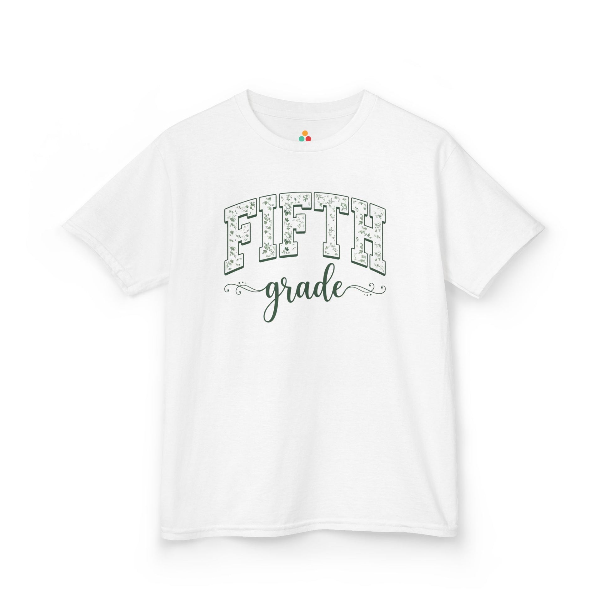 TEEZOCA white floral fifth grade girl shirt, the kind of kids first-day tee parents shop on Amazon and Etsy for milestone photos.
