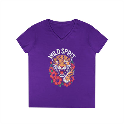 Wild Spirit Leopard Floral Women’s V-Neck T-Shirt Bold Graphic | TEEZOCA 